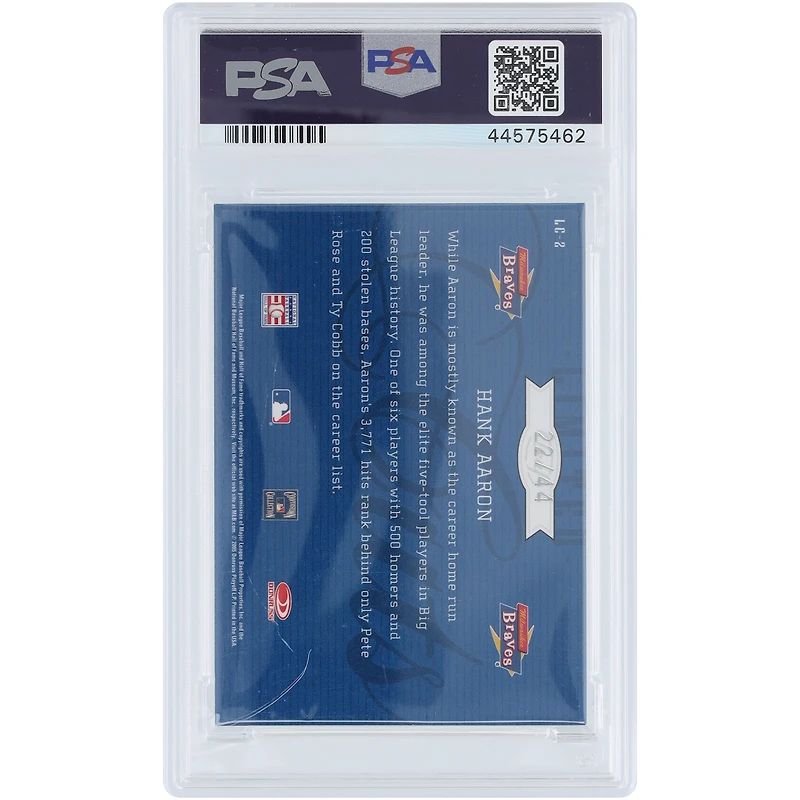 Carte authentifiée PSA autographiée par Hank Aaron Milwaukee Braves 2005 Leaf Limited Cuts #LC-2 #22/44