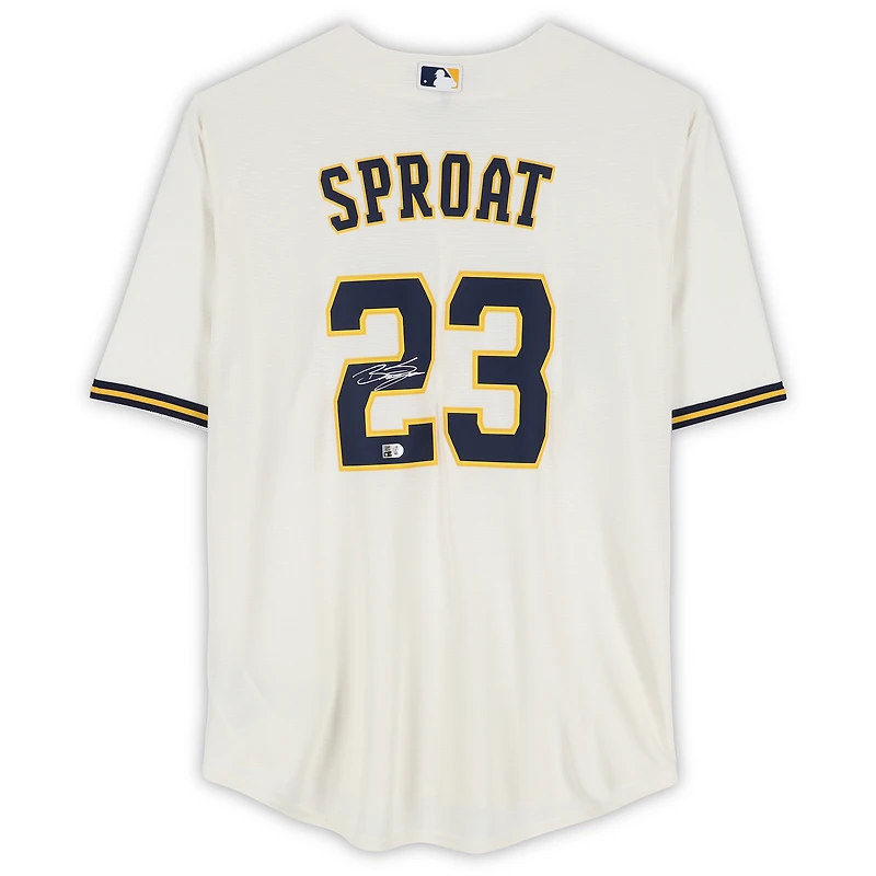 Brandon Sproat Milwaukee Brewers Autographed Cream Nike Replica Jersey