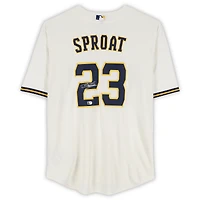 Brandon Sproat Milwaukee Brewers Autographed Cream Nike Replica Jersey