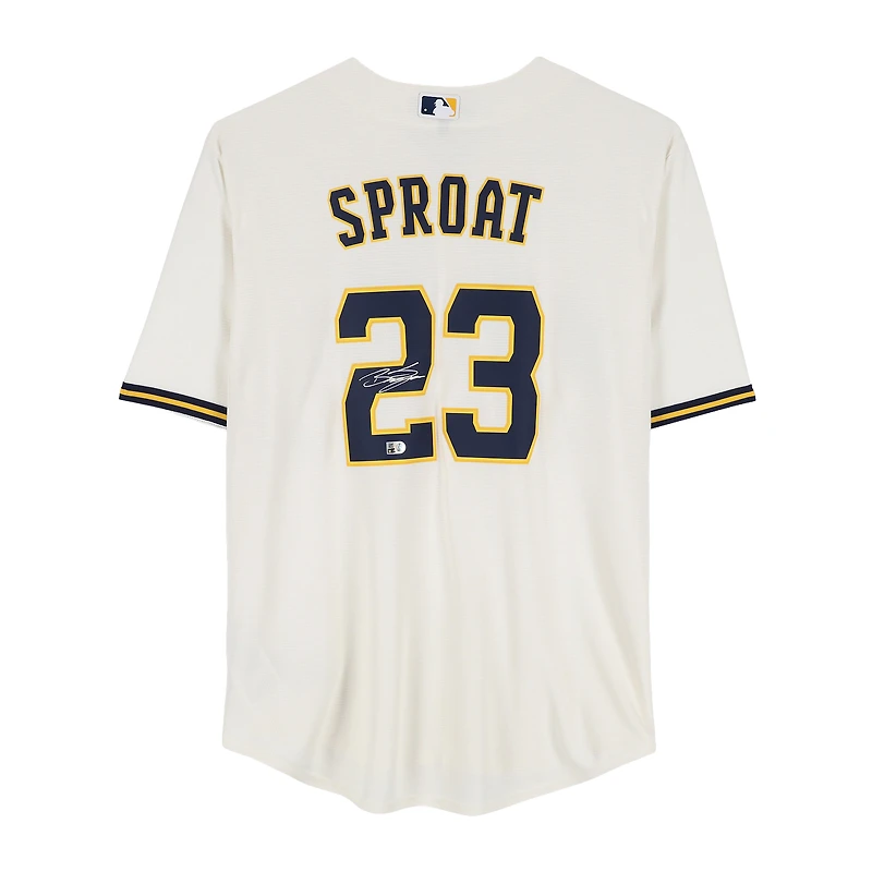 Brandon Sproat Milwaukee Brewers Autographed Cream Nike Replica Jersey