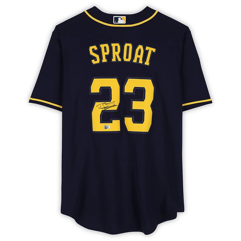 Maillot réplique Nike bleu marine autographié de Brandon Sproat des Milwaukee Brewers
