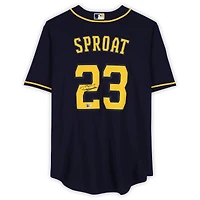 Maillot réplique Nike bleu marine autographié de Brandon Sproat des Milwaukee Brewers
