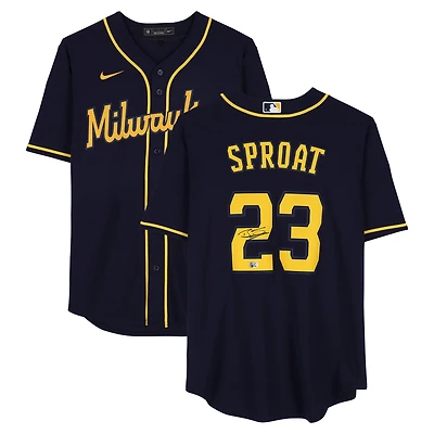 Brandon Sproat Milwaukee Brewers Autographed Navy Nike Replica Jersey