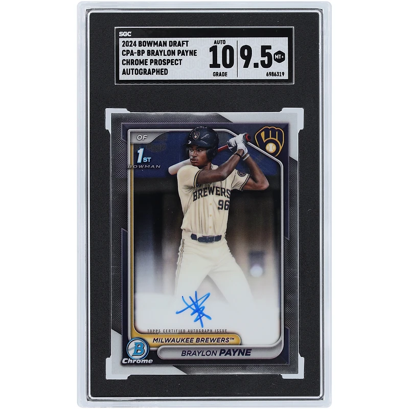 Braylon Payne Milwaukee Brewers Autographed 2024 Bowman Draft Chrome Prospect Autograph #CPA-BP SGC Authenticated 9.5/10 Card