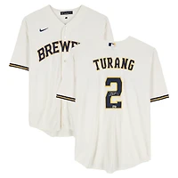 Brice Turang Milwaukee Brewers Autographed Cream Nike Replica Jersey