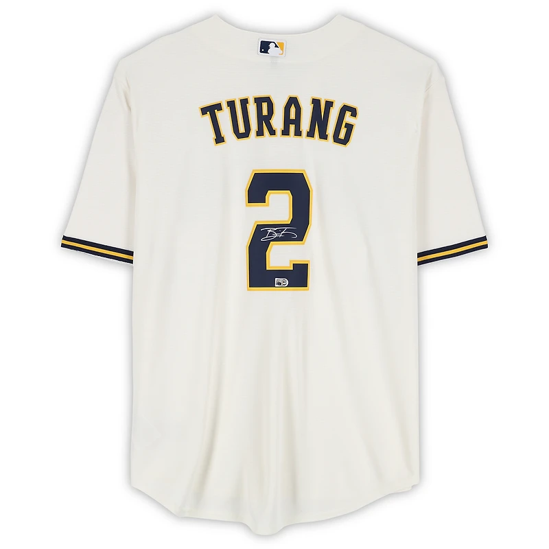 Brice Turang Milwaukee Brewers Autographed Cream Nike Replica Jersey