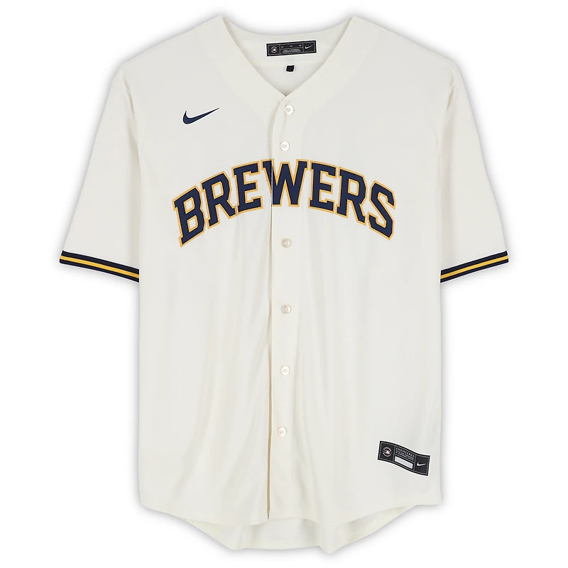 Brice Turang Milwaukee Brewers Autographed Cream Nike Replica Jersey
