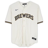 Brice Turang Milwaukee Brewers Autographed Cream Nike Replica Jersey