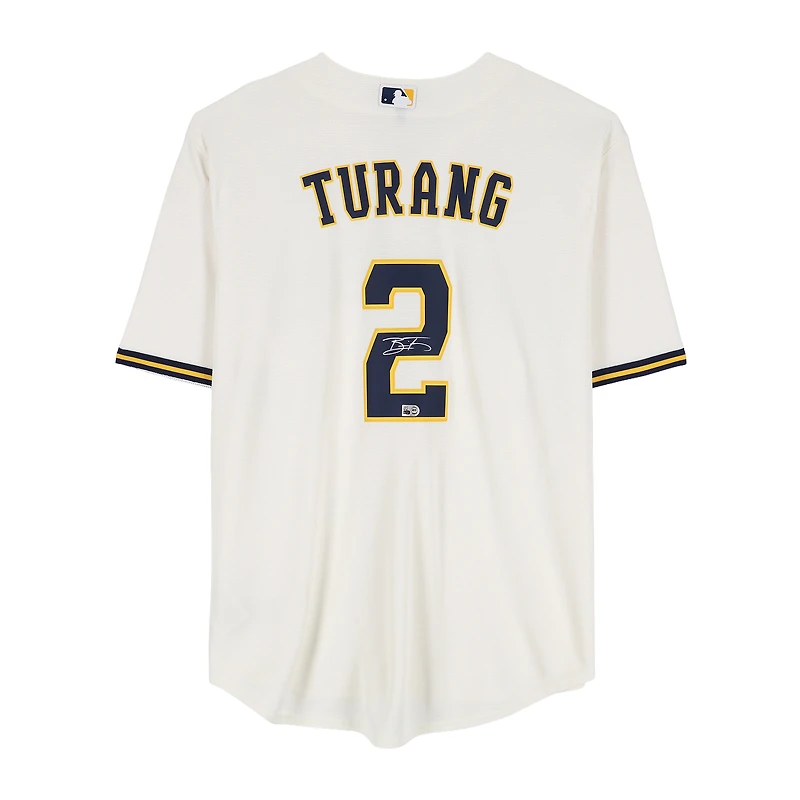Brice Turang Milwaukee Brewers Autographed Cream Nike Replica Jersey