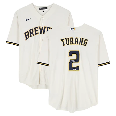 Brice Turang Milwaukee Brewers Autographed Cream Nike Replica Jersey