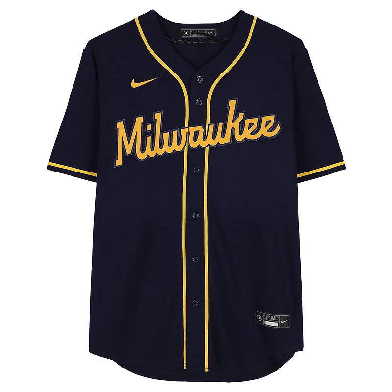 Brice Turang Milwaukee Brewers Autographed Navy Nike Replica Jersey