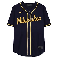 Brice Turang Milwaukee Brewers Autographed Navy Nike Replica Jersey