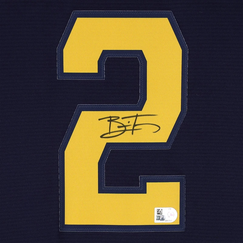 Maillot réplique Nike bleu marine autographié par Brice Turang des Milwaukee Brewers