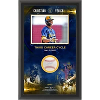 Collage Shadowbox autographié par Christian Yelich des Brewers de Milwaukee pour le 3e cycle de carrière de baseball
