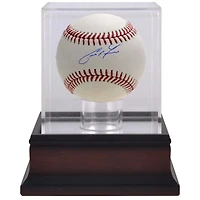 Baseball autographié par Christian Yelich des Milwaukee Brewers et vitrine de présentation de baseball en acajou