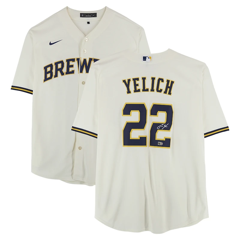Maillot réplique Nike crème autographié de Christian Yelich (Milwaukee Brewers)