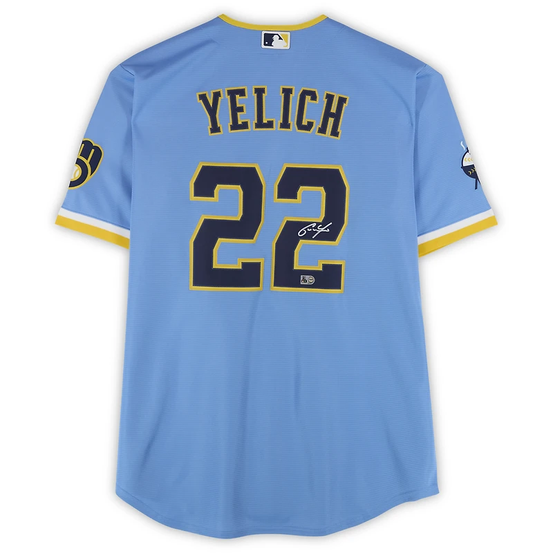 Christian Yelich Milwaukee Brewers Autographed Light Blue Nike City Connect Jersey