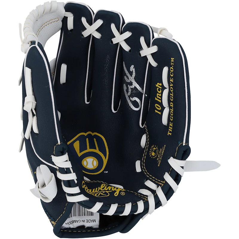 Gant Rawlings de collection de 10 pouces avec logo de l'équipe, autographié par Christian Yelich des Milwaukee Brewers