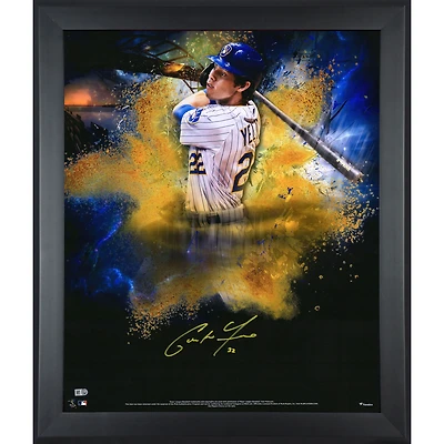 Photographie encadrée autographiée de Christian Yelich des Milwaukee Brewers, 20" x 24"