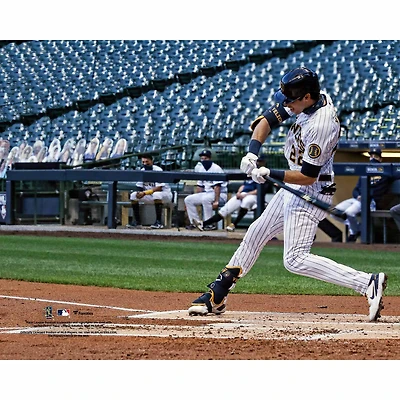 Photo non signée de Christian Yelich, Milwaukee Brewers, en pleine action