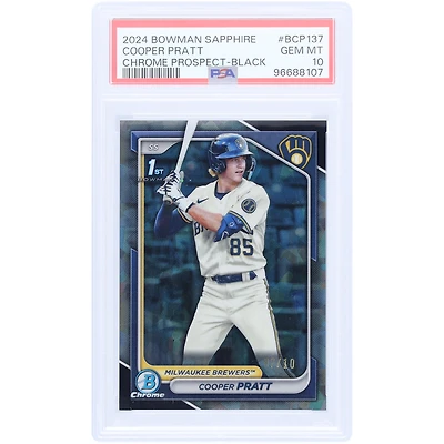 Cooper Pratt Milwaukee Brewers 2024 Bowman Chrome Sapphire 1st Bowman Black #BCP-137 #7/10 PSA Authenticated 10 Card