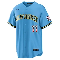 Fourth of July Men's Milwaukee Brewers Jackson Chourio Nike Light Blue USA 250 Stadium Jersey