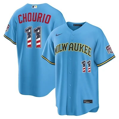 Fourth of July Men's Milwaukee Brewers Jackson Chourio Nike Light Blue USA 250 Stadium Jersey