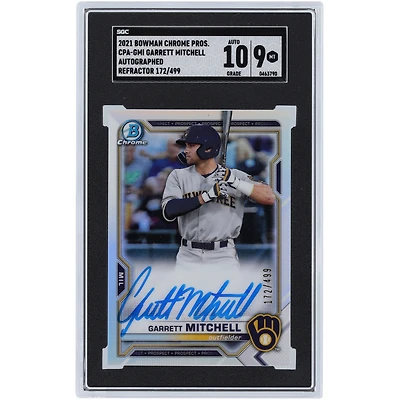 Garrett Mitchell Milwaukee Brewers Autographed 2021 Topps Bowman Chrome Prospects Refractor #CPA-GMI #172/499 SGC Authenticated 9/10 Card