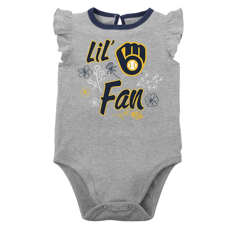 Lot de deux bodys pour nouveau-nés et bébés bleu marine/gris chiné Milwaukee Brewers Little Fan