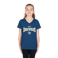 T-shirt à col en V sequins réversibles New Era bleu marine Milwaukee Brewers 2026 pour filles