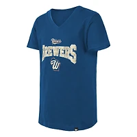 Girls Youth New Era  Navy Milwaukee Brewers 2026 City Connect Flip Sequin V-Neck T-Shirt
