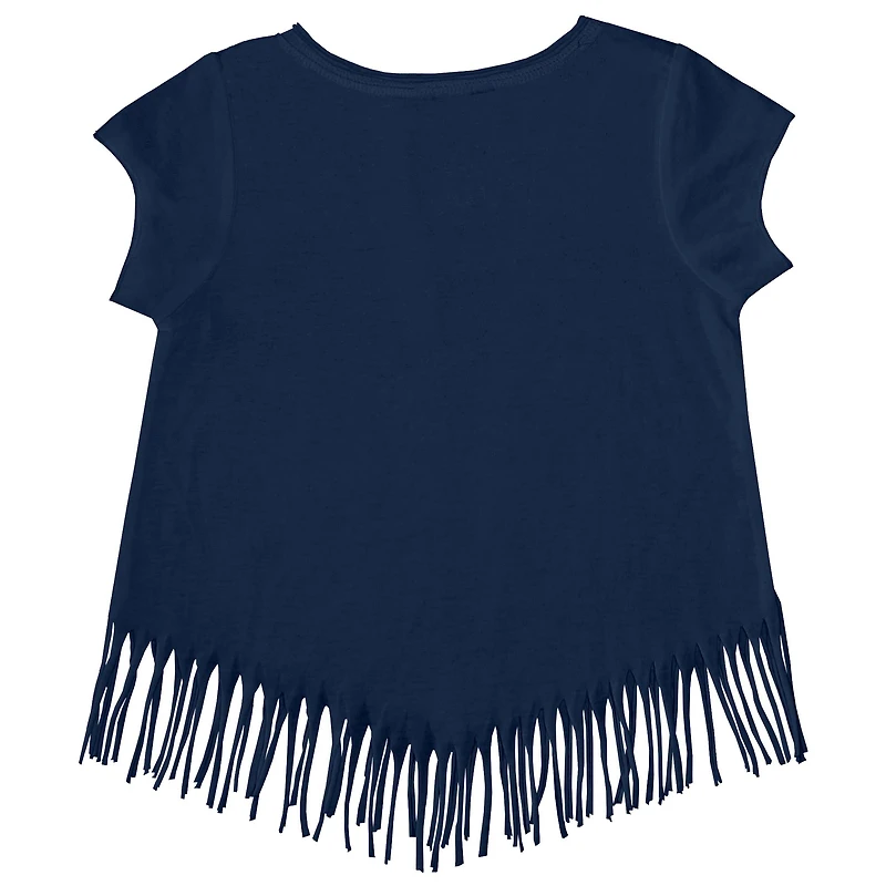 T-shirt à franges et rayures bleu marine pour jeunes filles, motif Tiny Turnip, des Milwaukee Brewers