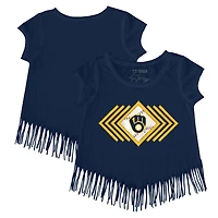 T-shirt à franges bleu marine pour jeunes filles, motif Tiny Turnip, des Milwaukee Brewers, Prism Arrows