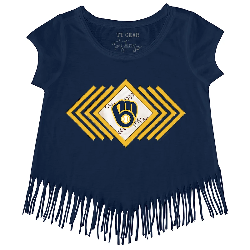 T-shirt à franges bleu marine pour jeunes filles, motif Tiny Turnip, des Milwaukee Brewers, Prism Arrows