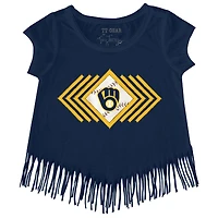 T-shirt à franges bleu marine pour jeunes filles, motif Tiny Turnip, des Milwaukee Brewers, Prism Arrows