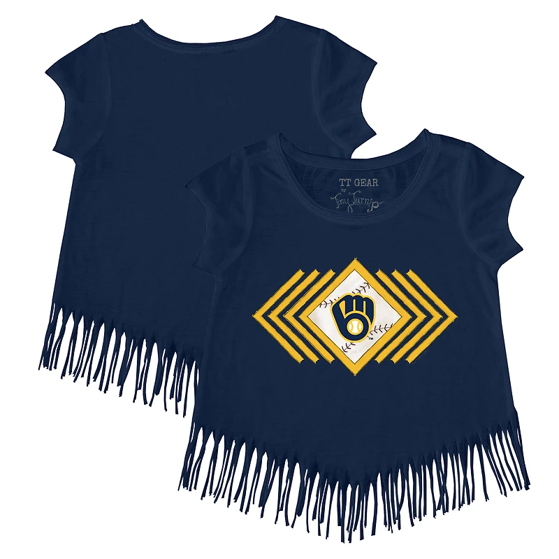 T-shirt à franges bleu marine pour jeunes filles, motif Tiny Turnip, des Milwaukee Brewers, Prism Arrows