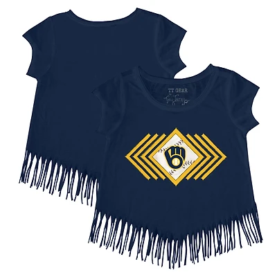 T-shirt à franges bleu marine pour jeunes filles, motif Tiny Turnip, des Milwaukee Brewers, Prism Arrows