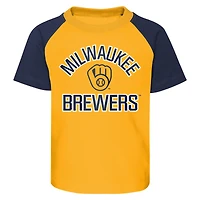 Infant Gold/Heather Gray Milwaukee Brewers Ground Out Baller Raglan T-Shirt and Shorts Set