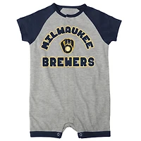 Barboteuse à boutons-pression Raglan Extra Base Hit pour bébé gris chiné Milwaukee Brewers
