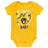Ensemble de trois bodies Slide Home pour bébé Milwaukee Brewers