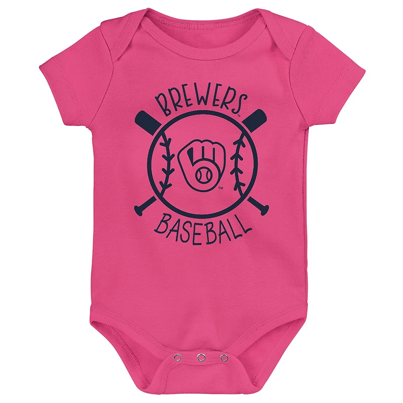 Ensemble de trois bodies Slide Home pour bébé Milwaukee Brewers