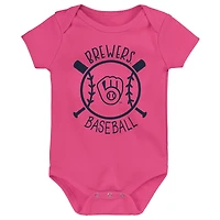 Ensemble de trois bodies Slide Home pour bébé Milwaukee Brewers