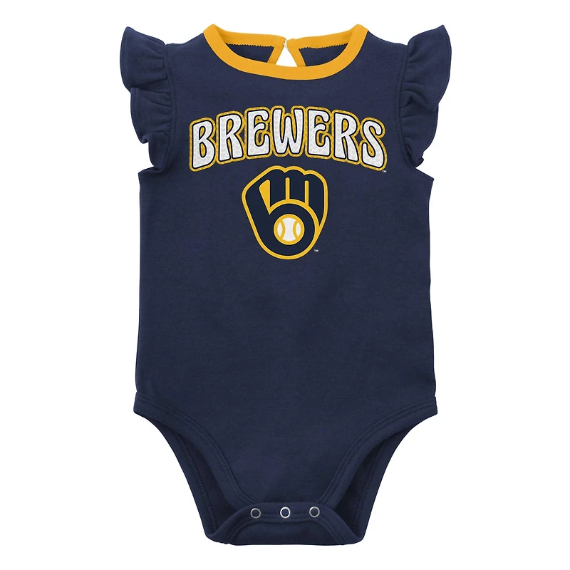 Lot de deux bodys Little Fan des Milwaukee Brewers pour bébé bleu marine/gris chiné