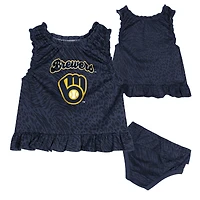 Ensemble robe et bloomer Playground bleu marine pour bébé des Milwaukee Brewers