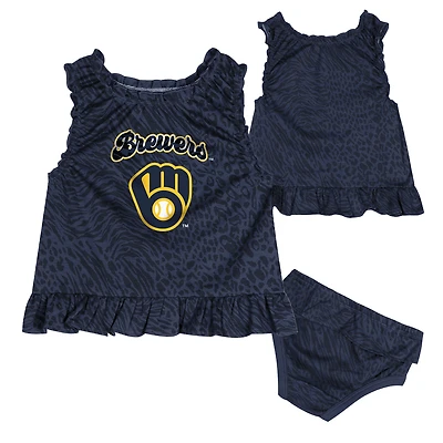 Ensemble robe et bloomer Playground bleu marine pour bébé des Milwaukee Brewers