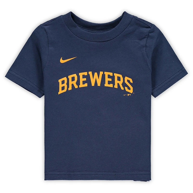 T-shirt Nike Christian Yelich pour bébé, bleu marine, nom et numéro du joueur des Milwaukee Brewers