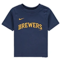 T-shirt Nike Christian Yelich pour bébé, bleu marine, nom et numéro du joueur des Milwaukee Brewers