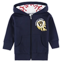 Sweat à capuche entièrement zippé de baseball pour bébé, doux comme un raisin, bleu marine, Milwaukee Brewers