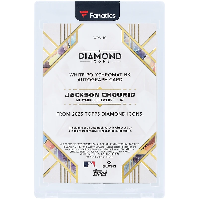 Carte autographiée de Jackson Chourio (Braves de Milwaukee) 2025 Topps Diamond Icons Purple Ink #WPA-JC #2/5