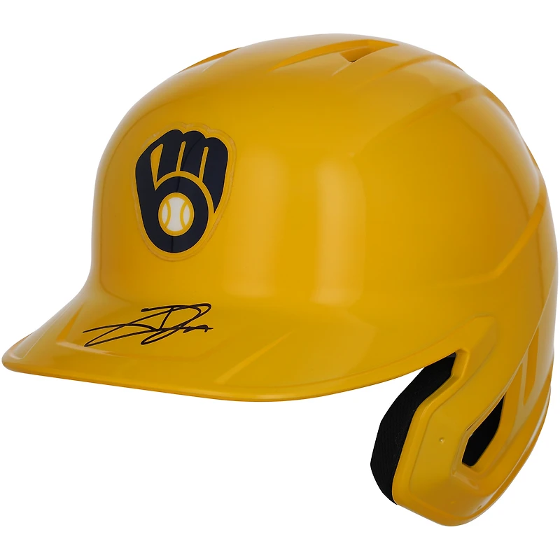 Réplique du casque de frappeur chromé dédicacé par Jackson Chourio des Milwaukee Brewers